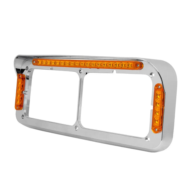 87592 CR. PL. DUAL RECT. HEADLIGHT BEZEL W/VISOR 26-LED AM/AM - General Diesel Repair & Chrome