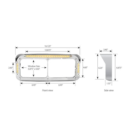 87592 CR. PL. DUAL RECT. HEADLIGHT BEZEL W/VISOR 26-LED AM/AM - General Diesel Repair & Chrome