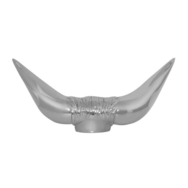 48181 Cr. Bull Horn w/ Round Base Hood Ornament, 13” w X 4.5” H - General Diesel Repair & Chrome