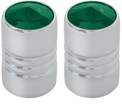 50873 Cr. Alum. Tire Valve Stem cover w Green Crystal - General Diesel Repair & Chrome