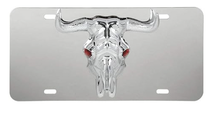60285 S.S. LICENSE PLATE W/ 3D LONGHORN EMBLEM, 4 HOLES - General Diesel Repair & Chrome