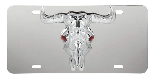 60285 S.S. LICENSE PLATE W/ 3D LONGHORN EMBLEM, 4 HOLES - General Diesel Repair & Chrome