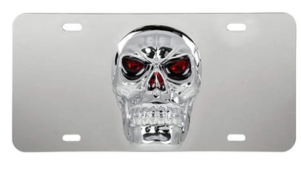 60286 S.S. LICENSE PLATE W/ 3D BIG SKULL EMBLEM, 4 HOLES - General Diesel Repair & Chrome