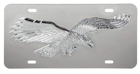 60287 S.S. LICENSE PLATE W/3D FLYING EAGLE EMBLEM, 4 HOLES - General Diesel Repair & Chrome