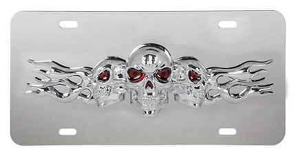 60288 S.S. LICENSE PLATE W/ 3D SMALL SKULLS EMBLEM, 4 HOLES - General Diesel Repair & Chrome