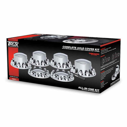 THUB-C1 Wheel Accessories - Kit - Chrome Plastic Front & Rear Hub Cover Kit with Threaded Nut Covers - General Diesel Repair & Chrome