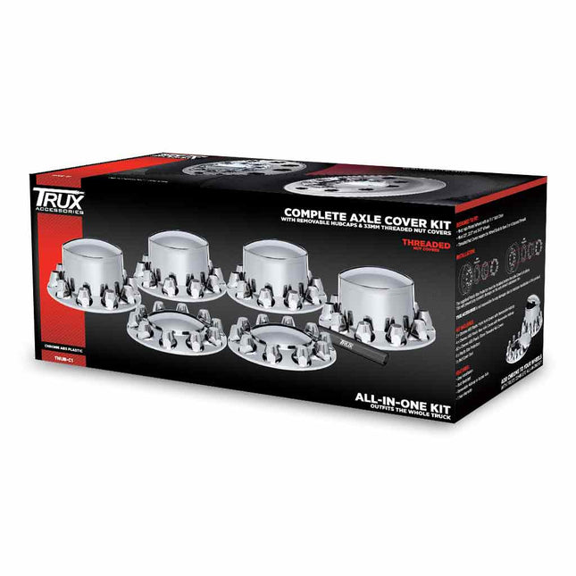 THUB-C1 Wheel Accessories - Kit - Chrome Plastic Front & Rear Hub Cover Kit with Threaded Nut Covers - General Diesel Repair & Chrome