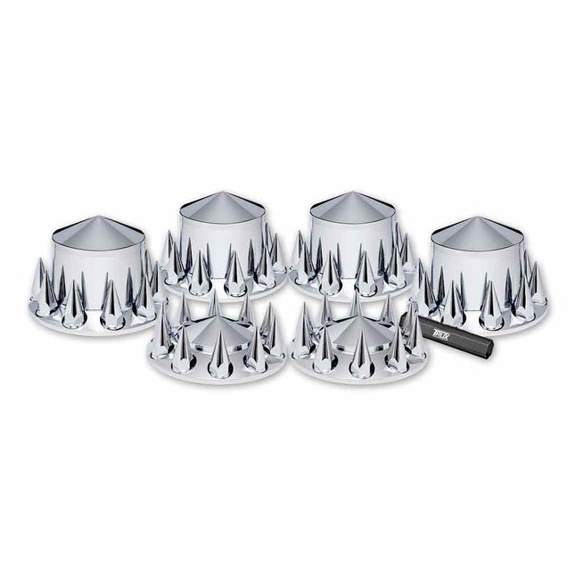 Complete Axle Cover Kit with Removable Hubcaps & 33mm Threaded Pointed Nut Covers – Pointed Hubcaps | Chrome ABS Plastic THUB-C4 - General Diesel Repair & Chrome