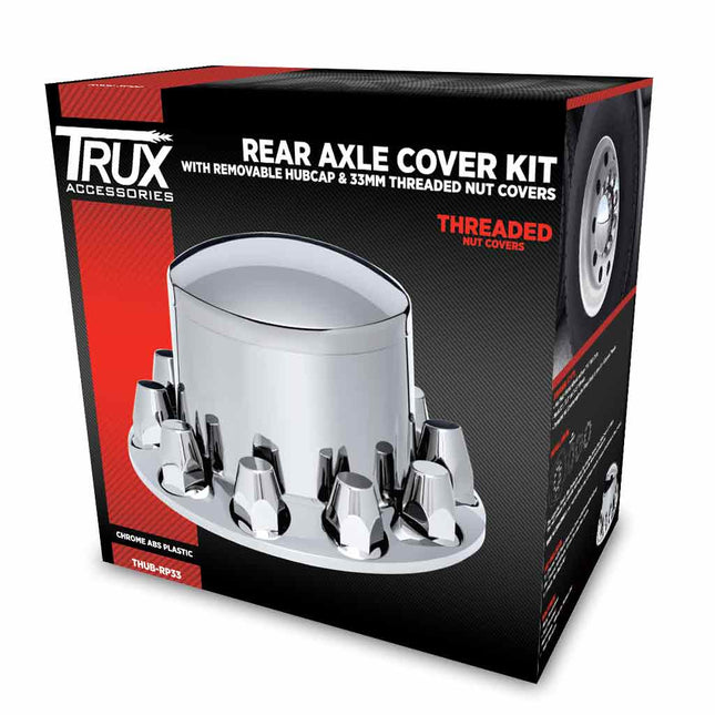 Rear Axle Cover Kit with Removable Hubcap & 33mm Threaded Nut Covers – Dome Hubcap | Chrome ABS Plastic THUB-RP33 - General Diesel Repair & Chrome