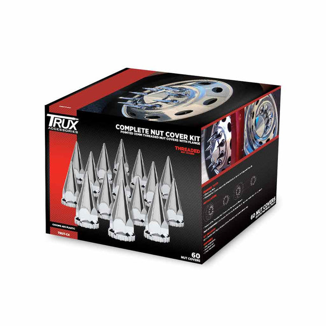 TNUT-C4	Chrome Plastic 33mm Threaded Pointed Nut Cover with Flange - Case of 60 - General Diesel Repair & Chrome