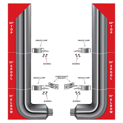 10″ Dia. Complete Mitered Exhaust Kit – 60″ Top Stacks | 55″ Middle Spools | 90° Elbows 10″ Reduced to 5″ Dia. TSK10-MSET4 - General Diesel Repair & Chrome