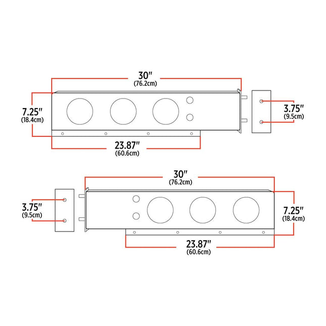 TU-9210L2 Mud Flap Hanger with Flat Top & 4 x 4" Dual Revolution, 2 x 4" Clear Red LEDs & Bezels - General Diesel Repair & Chrome