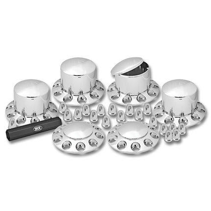 THUB-C1 Wheel Accessories - Kit - Chrome Plastic Front & Rear Hub Cover Kit with Threaded Nut Covers - General Diesel Repair & Chrome
